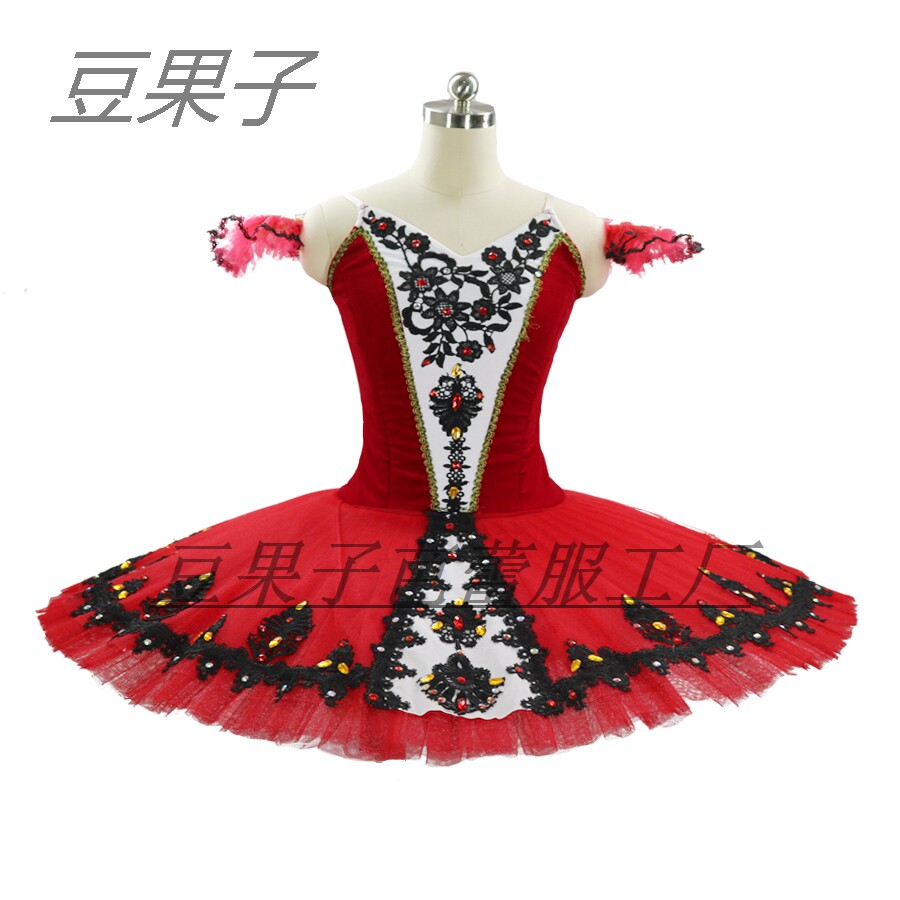 红色专业芭蕾tutu裙定制成人芭蕾比赛表演出服硬纱蓬蓬艾丝美拉达