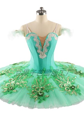 绿色芭蕾TUTU蓬蓬裙女童比赛纱裙成人儿童演出服连体表演服考级