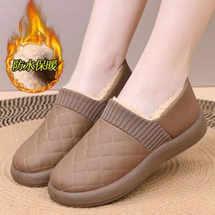 加绒加厚保暖防滑中老年棉鞋 冬季 女脚蹬皮面防水豆豆鞋 老北京布鞋