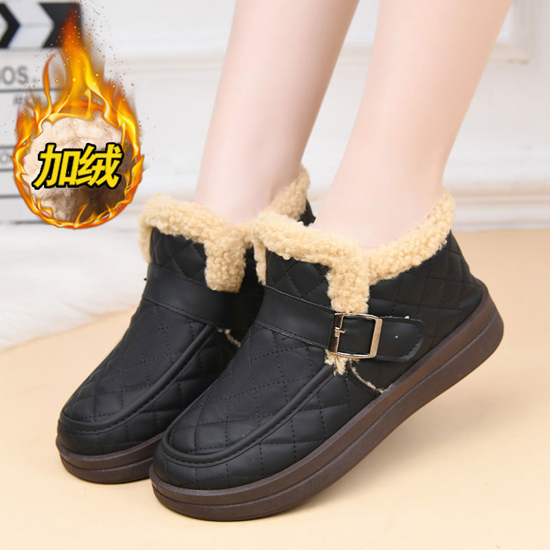 加绒保暖棉鞋女款冬季软底防滑扣带休闲妈妈鞋舒适加厚短靴一脚蹬