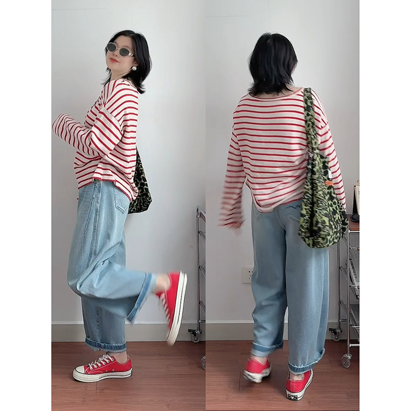 夏季浅色系小个子梨型天菜 九分气球牛仔裤女 高腰显瘦宽松阔腿裤