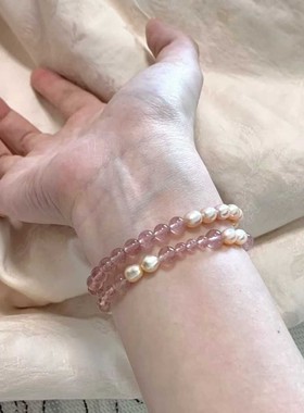 淡水珍珠手链女桃花玄学草莓晶天然甜美可爱新中式手串闺蜜送朋友