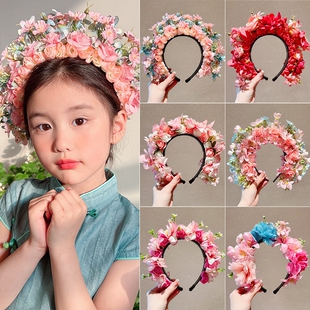 民族风儿童簪花发箍女童泉州花朵花环头饰拍摄写真中国风汉服发饰