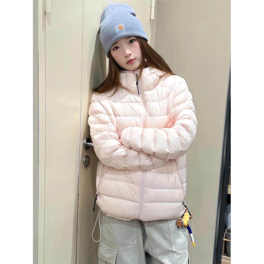 粉色排骨羽绒服女短款2025年冬季新款轻薄云感连帽羽绒内胆外套