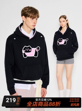 MYSAMESAME25AW贝壳绣连帽卫衣奔跑猫咪刺绣休闲宽松潮牌外套男女