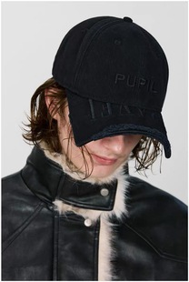 PUPILtravel 字母刺绣帽子男磨破水洗做旧破洞黑色鸭舌帽短檐女潮