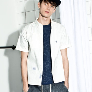 ANB BRAND 2016SS 花织白色短袖衬衫衬衫男短袖衬衫男
