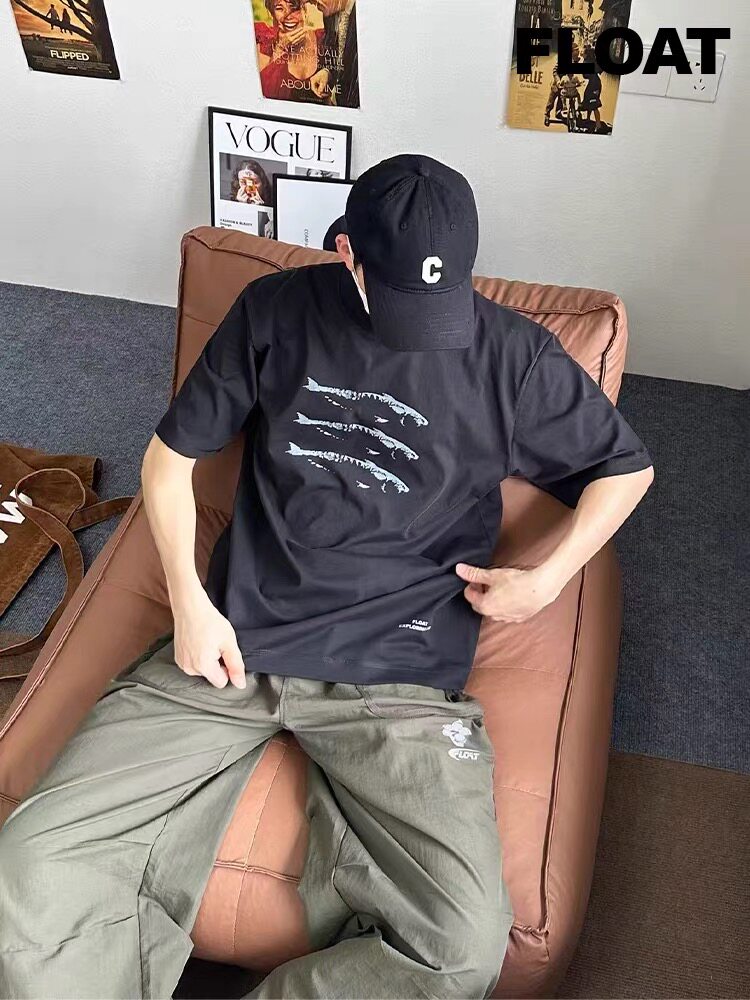FLOAT钓鱼佬手绘海鲢印花索罗娜夏季户外凉感宽松短袖T恤