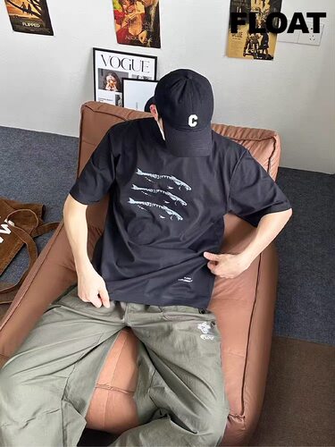 FLOAT钓鱼佬手绘海鲢印花索罗娜夏季户外凉感宽松短袖T恤