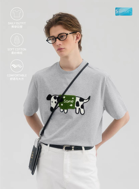 MYSAMESAME25SS鬼点子多多小狗毛巾绣棉圆领短袖宽松日系T恤男女