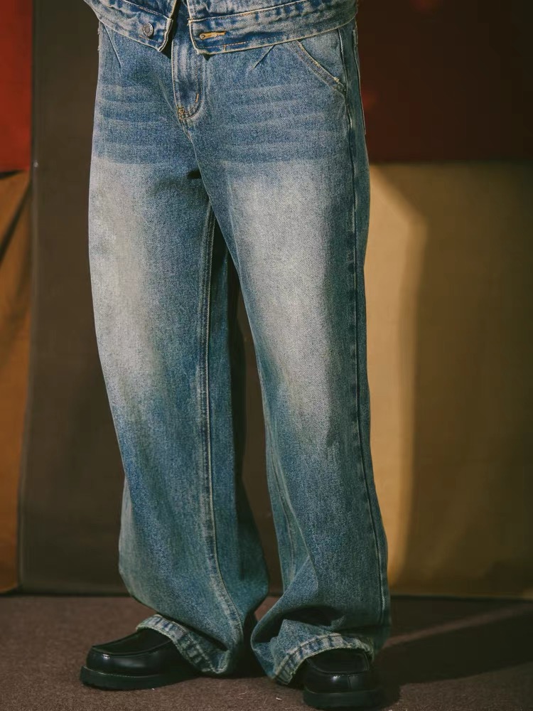 DAKYAM(达人) Vintage Washed Denim 复古做旧黄泥情侣直筒牛仔裤