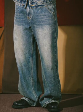 DAKYAM(达人) Vintage Washed Denim 复古做旧黄泥情侣直筒牛仔裤