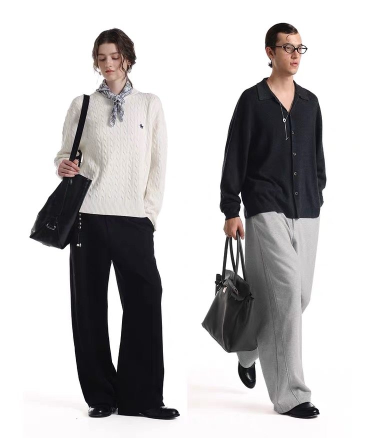 【加绒】Unvesno(UN)秋冬百搭分割结构微阔垂感休闲西裤版型卫裤