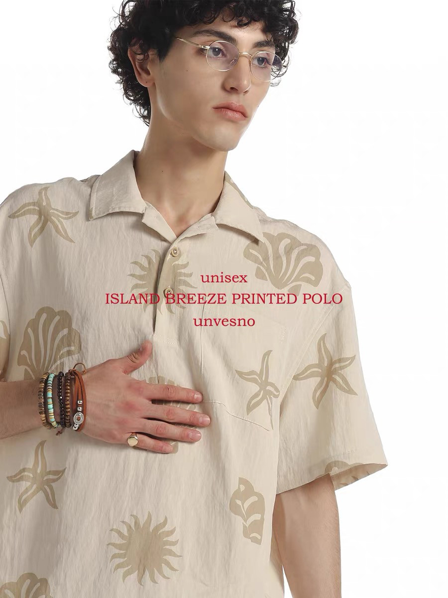 【90%莱赛尔】Unvesno(UN)夏威夷天丝海岛风定制满印POLO短袖衬衫