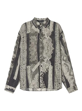 Unvesno(UN)洛可可复古印花肌理轻薄休闲长袖衬衫