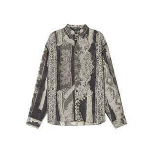 Unvesno(UN)洛可可复古印花肌理轻薄休闲长袖衬衫