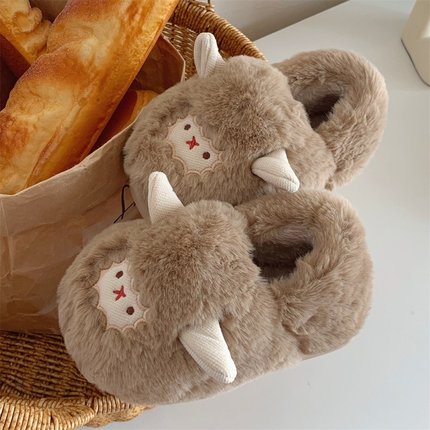 时尚家居保暖休闲防滑软底毛毛鞋女冬季少女心可爱小羊棉月子拖鞋