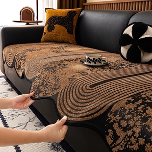 复古美式异形沙发垫子四季通用2025新款高级感皮防滑坐垫盖布巾冬