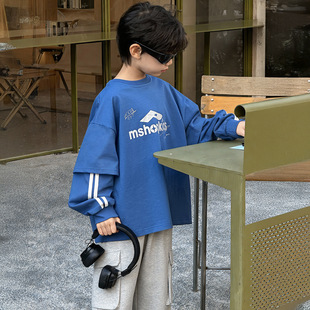 男童卫衣儿童春季韩版2026新款简潮假两件童装运动宽松上衣