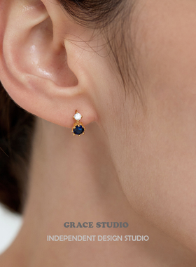 G/S波罗的海 精致迷你复古宝蓝色锆石镶嵌耳圈轻奢高品质耳环女