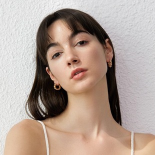 日常休闲扭曲麻花金属耳圈女金属风简约百搭质感耳环 S巴黎街头