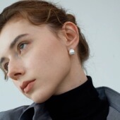 GRACE有间工作室 椭圆银色小球拉丝哑光金属耳钉女高级简约耳环女