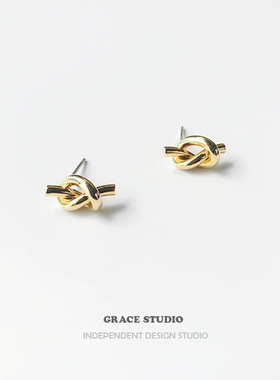 G/S 米罗修斯 ins冷淡风极简绳结耳钉女小巧精致不规则扭曲耳环