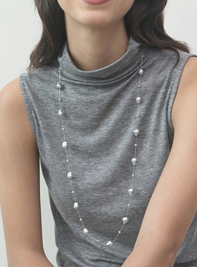 G/S周末美学 时髦高级感巴洛克灰色珍珠长项链2025新款叠戴毛衣链