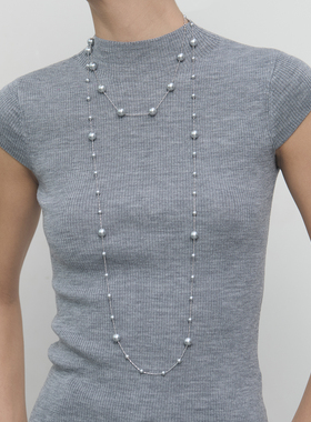 G/S女绅士 优雅灰珍珠长项链时髦高级满天星叠戴毛衣链赵露思同款