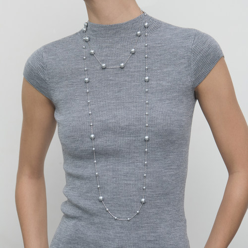 高级感优雅休闲时髦灰珍珠长项链