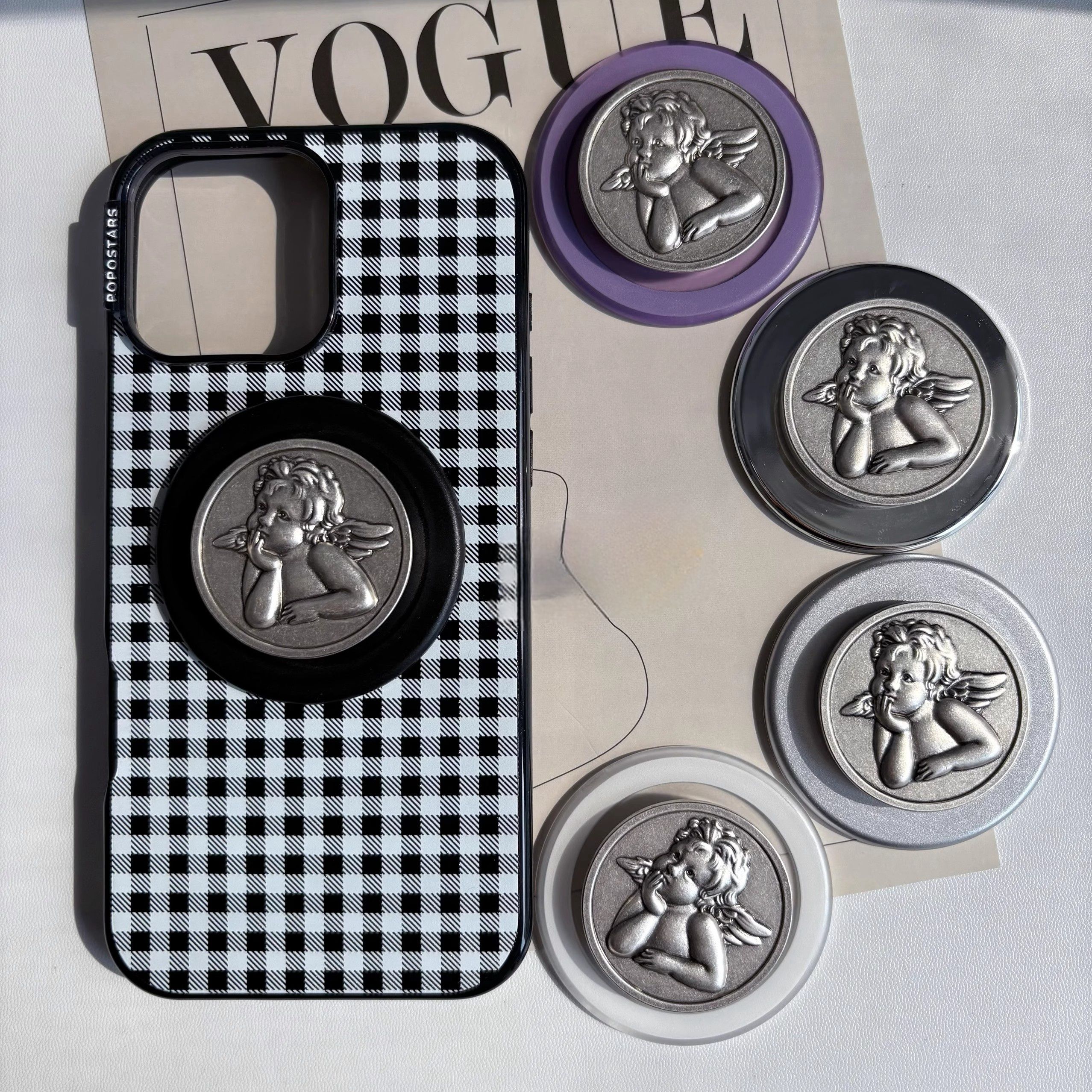 珐琅浮雕丘比特泡泡骚通用版手机磁吸支架气囊伸缩防摔粘贴指环扣