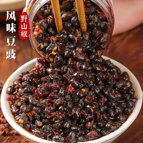 香辣湖南正宗野山椒豆豉油辣椒酱即食下饭菜瓶装拌面拌饭