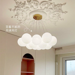 法式 奶油风卧室客厅吊灯泡泡玻璃魔豆气球星球儿童房月球灯具