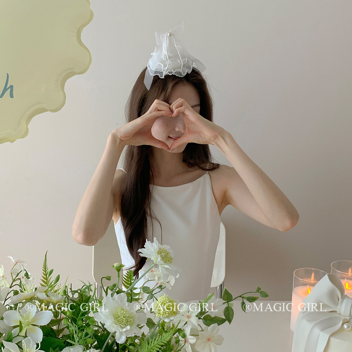白色蕾丝蝴蝶结生日头饰生日帽发夹礼帽女生珍珠帽子发饰拍照道具