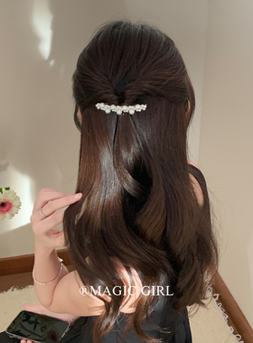 高级珍珠发夹女新款半扎发头饰侧边一字夹精致发卡夹子弹簧夹发饰