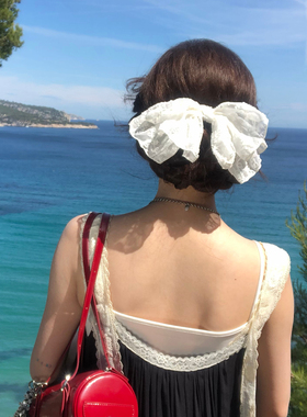 杨超越同款发饰白色蕾丝蝴蝶结发夹女后脑勺夹子头饰少女海边发卡