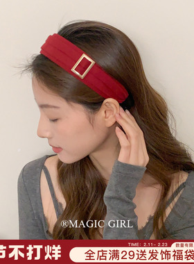 高级感鎏金方扣宽边发箍女新款质感红色新年头箍发饰气质发卡头饰