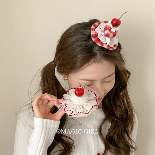 可爱樱桃奶油蛋糕发夹少女生日新年拍照发饰甜美发卡头饰夹子饰品