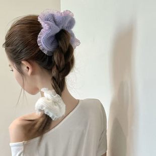 温柔芋泥紫色蕾丝花边毛线发圈头绳女韩系精致甜美大肠圈发绳发饰