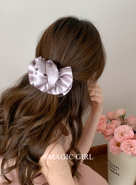 高级淡紫色缎面泡泡花朵香蕉夹发夹温柔花苞扭扭夹马尾夹竖夹发饰