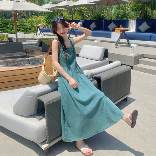 现货2024夏韩系镂空气质小心机牛仔连衣裙2C057-A68-P135-K198