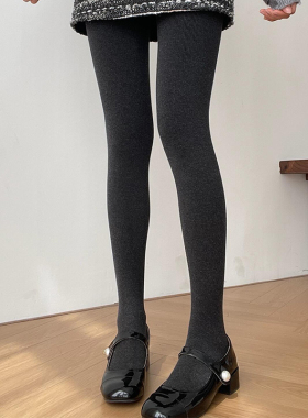 灰色打底裤女秋冬新款连裤袜外穿竖条纹显瘦jk格雷系加厚加绒烟灰