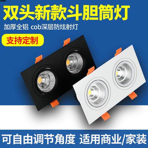 双头COB射灯斗胆灯led筒灯嵌入式天花灯两头双孔连体栅格栅灯商用