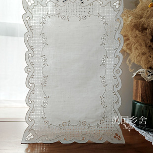 全手工刺绣抽纱棉麻垫巾小眼抽丝刺绣装饰盘垫盖巾海外回流