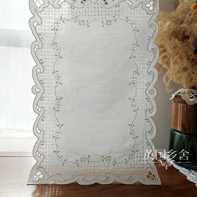 全手工刺绣抽纱棉麻垫巾小眼抽丝刺绣装饰盘垫盖巾海外回流