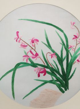 真丝双面手工刺绣清货画芯扇面老绣片中式兰花兰草多款入