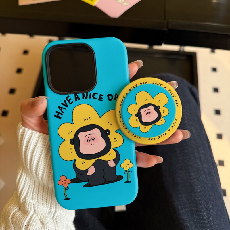 猩猩花朵适用苹果17promax手机壳iphone16pro菲林磁吸支架个性华为P80小米15小众vivo防摔保护壳oppo搞怪可爱