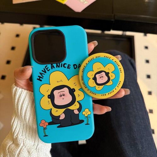 猩猩花朵适用苹果17promax手机壳iphone16pro菲林磁吸支架个性华为P80小米15小众vivo防摔保护壳oppo搞怪可爱