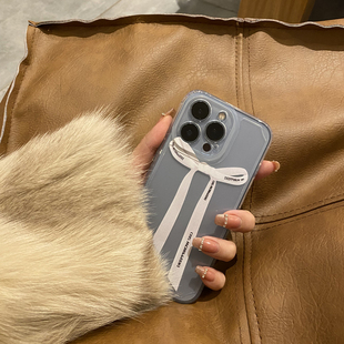 韩国ins远峰蓝高级蝴蝶结适用于苹果16promax手机壳iPhone15 13硅胶软壳11小众超薄手感简约艺术少女心12P