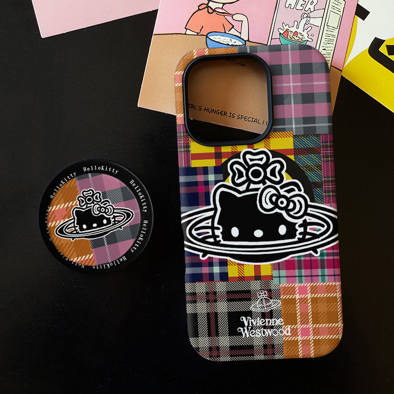 格纹星球KT适用苹果17promax手机壳iphone16pro菲林磁吸支架个性华为P80小米15小众vivo防摔保护壳oppo潮流风